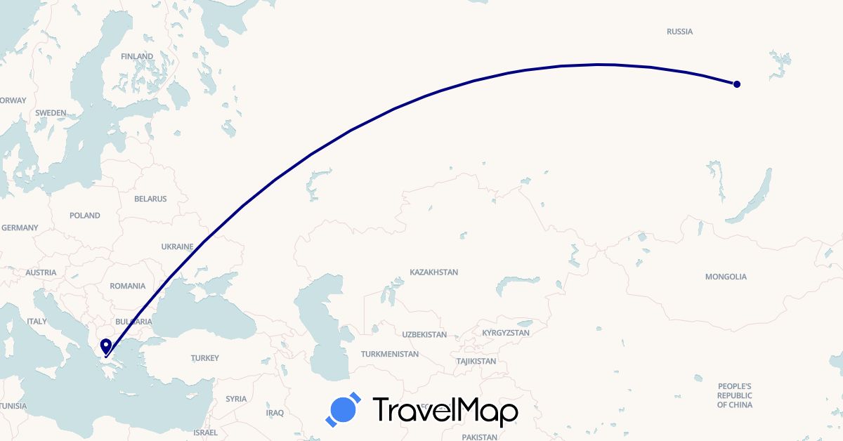 TravelMap itinerary: driving in Greece, Russia (Europe)